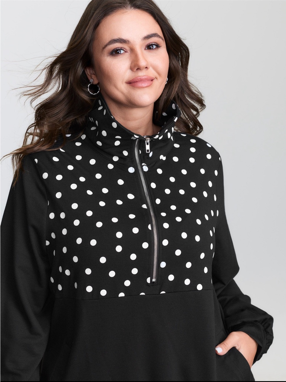BloomChic Black Polka Dot Half-Zip Sweatshirt size 1X (14-16) - Picture 2 of 14